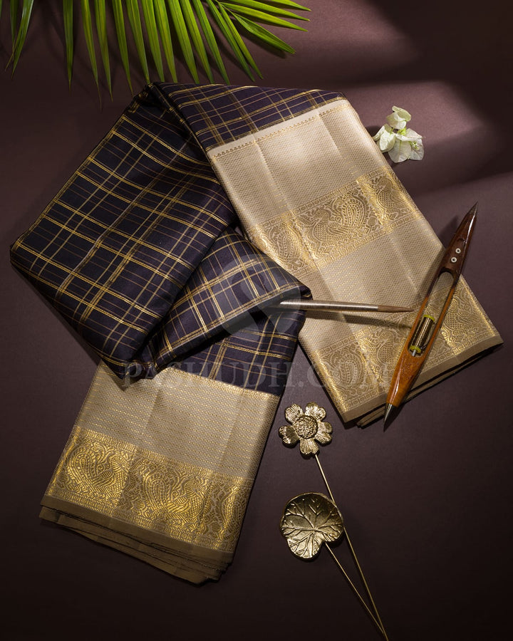 Black With Beige Kanjivaram Silk Saree-S1658(A)