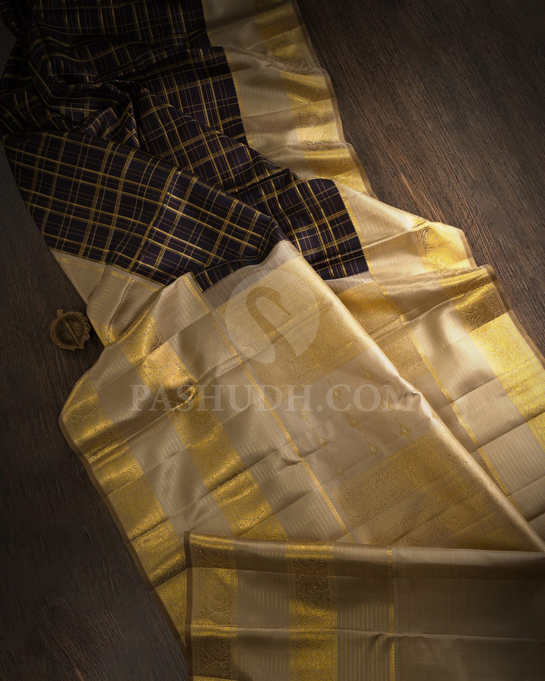 Black With Beige Kanjivaram Silk Saree-S1658(A)