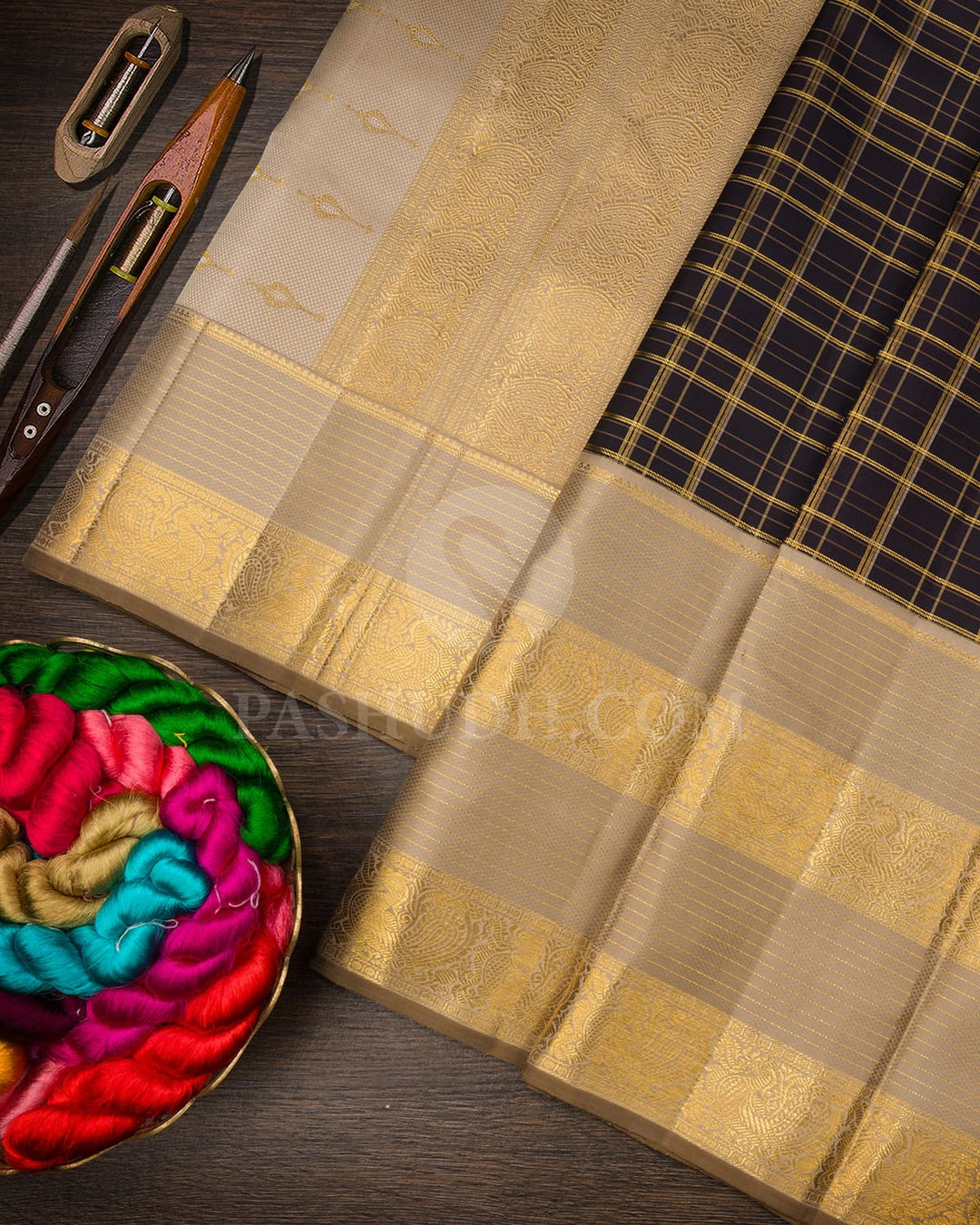 Black With Beige Kanjivaram Silk Saree-S1658(A)