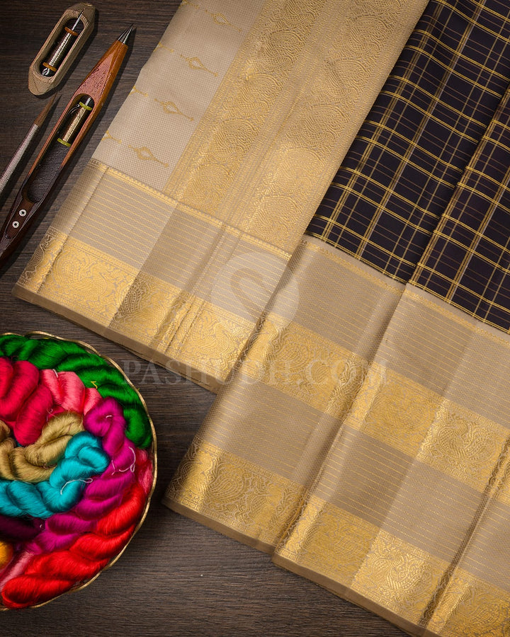 Black With Beige Kanjivaram Silk Saree-S1658(A)