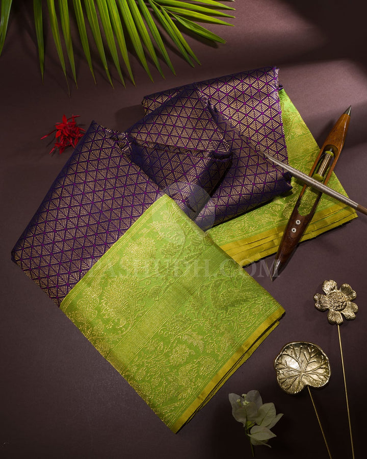 Purple And Parrot Green Kanjivaram Silk Saree-S1641(A)