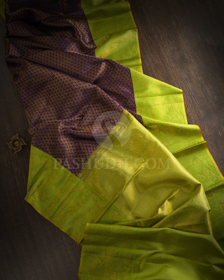 Purple And Parrot Green Kanjivaram Silk Saree-S1641(A)