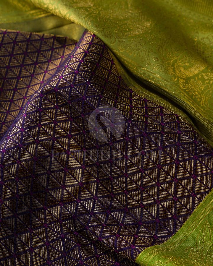 Purple And Parrot Green Kanjivaram Silk Saree-S1641(A)