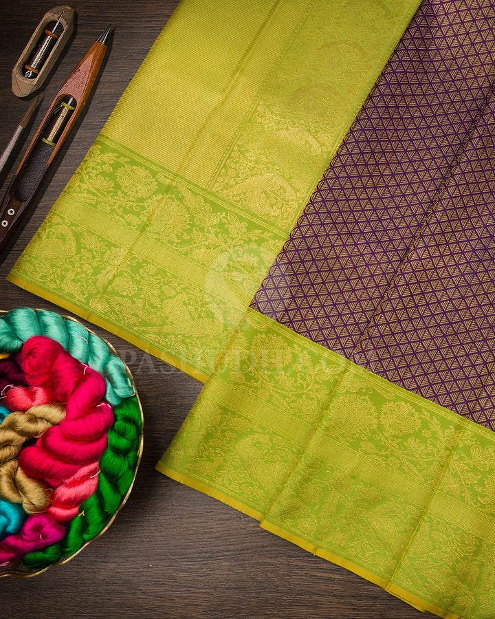 Purple And Parrot Green Kanjivaram Silk Saree-S1641(A)