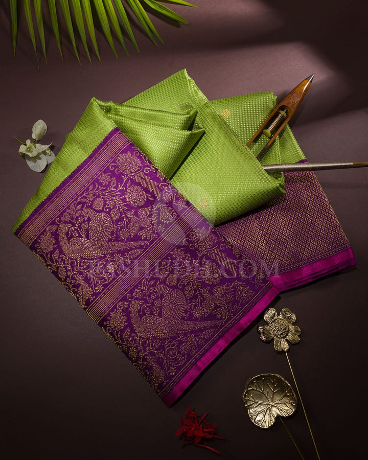 Parrot Green With Violet Kanjivaram Silk Saree-S1653(A)