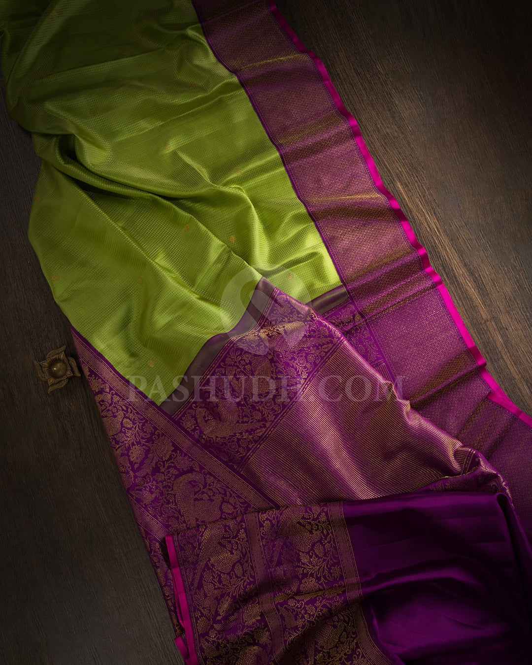 Parrot Green With Violet Kanjivaram Silk Saree-S1653(A)