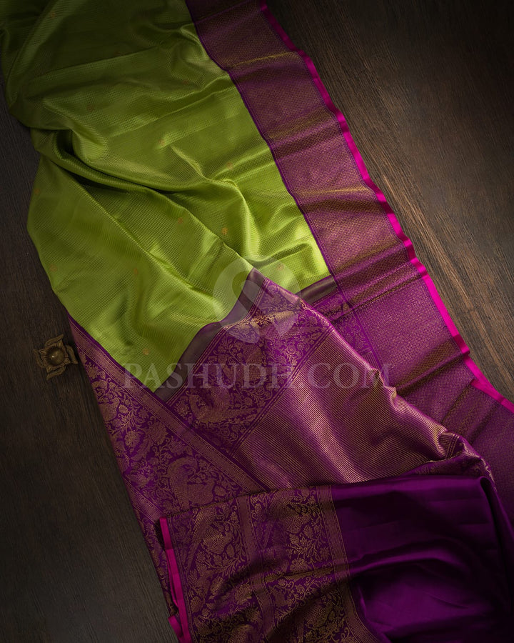Parrot Green With Violet Kanjivaram Silk Saree-S1653(A)