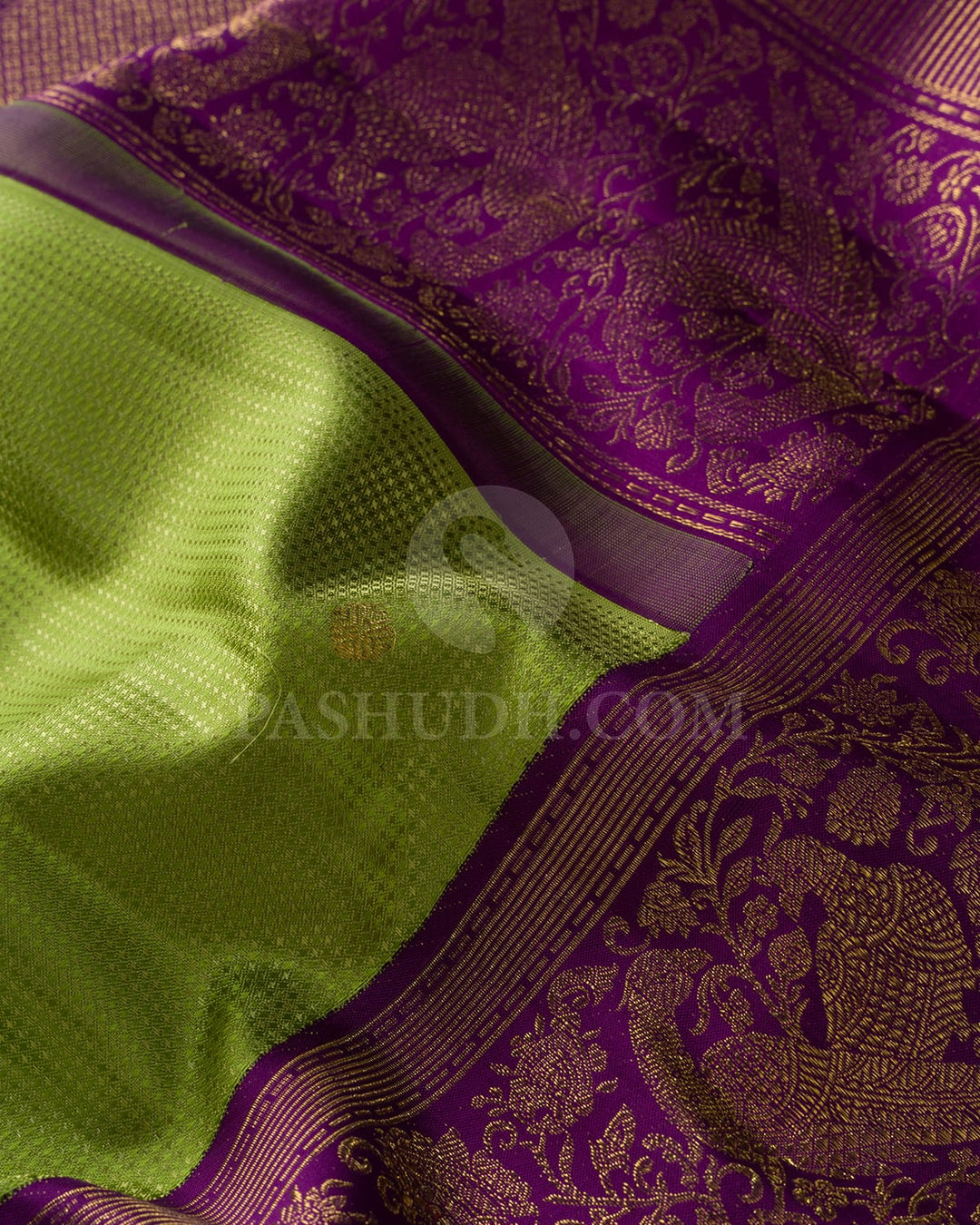 Parrot Green With Violet Kanjivaram Silk Saree-S1653(A)