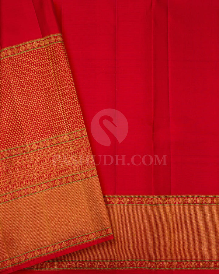 Mustard Yellow Kanjivaram Silk Saree With Polka Dots Border-S1657(A)