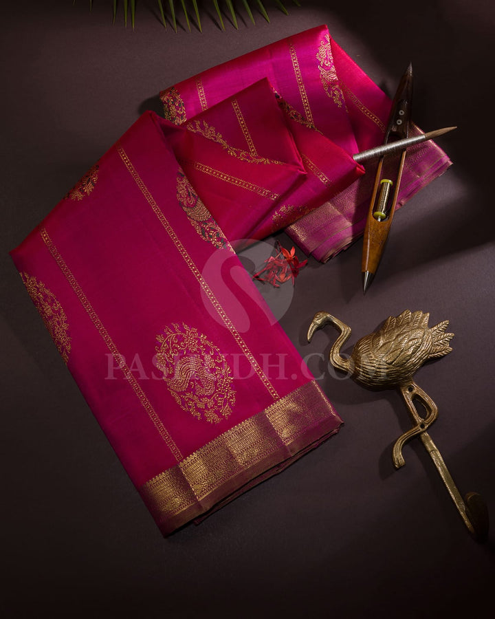 Rani Pink With Beige And Pink Kanjivaram Silk Saree-S1669(A)
