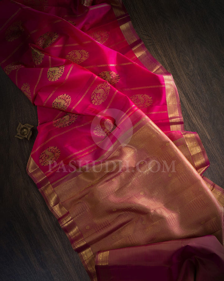 Rani Pink With Beige And Pink Kanjivaram Silk Saree-S1669(A)