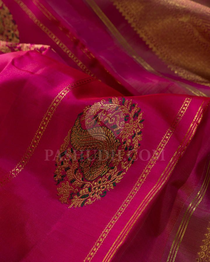 Rani Pink With Beige And Pink Kanjivaram Silk Saree-S1669(A)