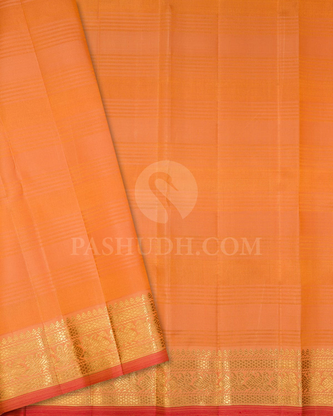 Orange Dual Textured Organza And Dupion Kanjivaram Silk Saree-S1667(A)