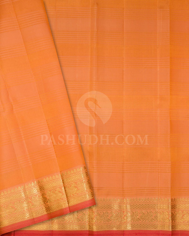 Orange Dual Textured Organza And Dupion Kanjivaram Silk Saree-S1667(A)