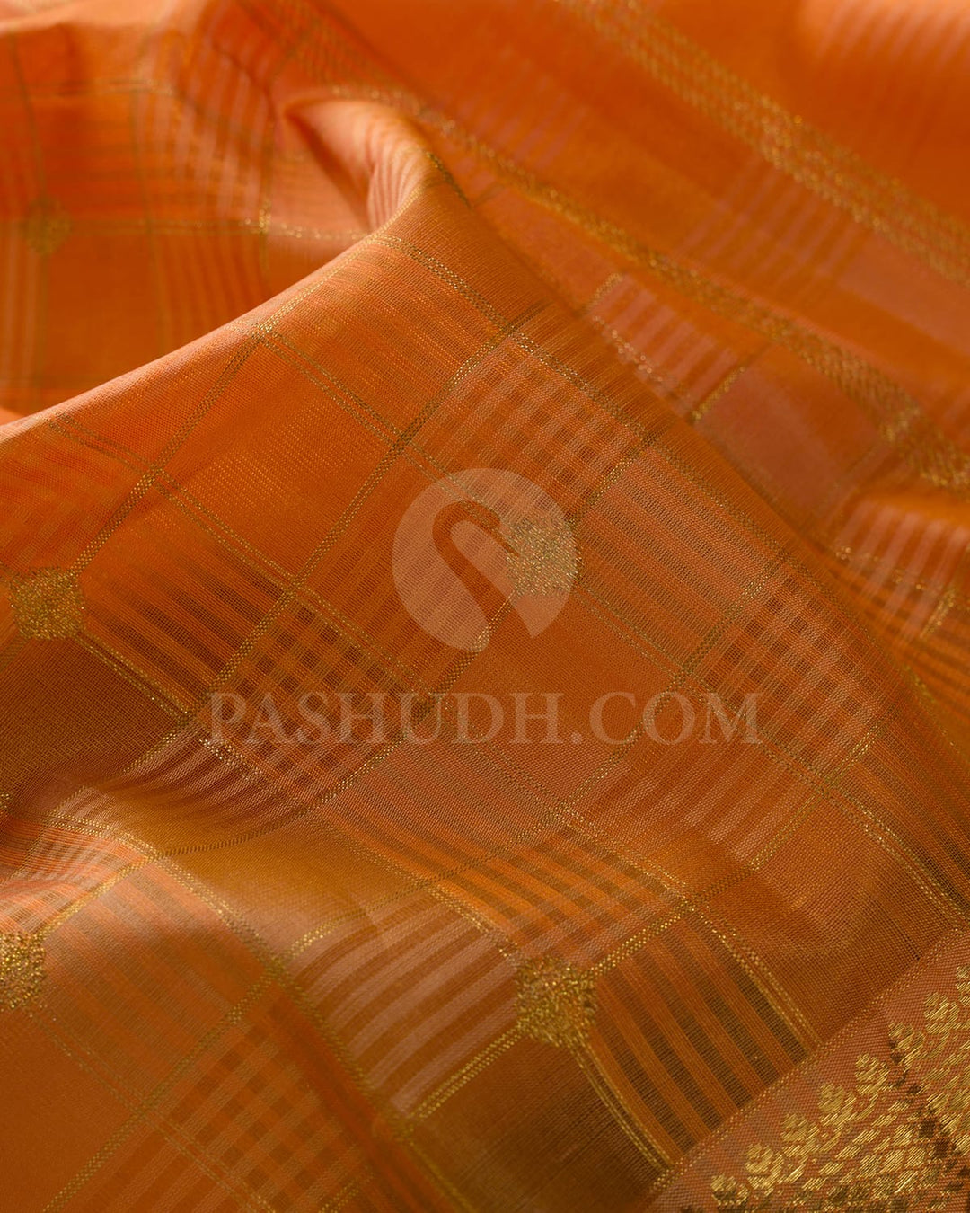 Orange Dual Textured Organza And Dupion Kanjivaram Silk Saree-S1667(A)