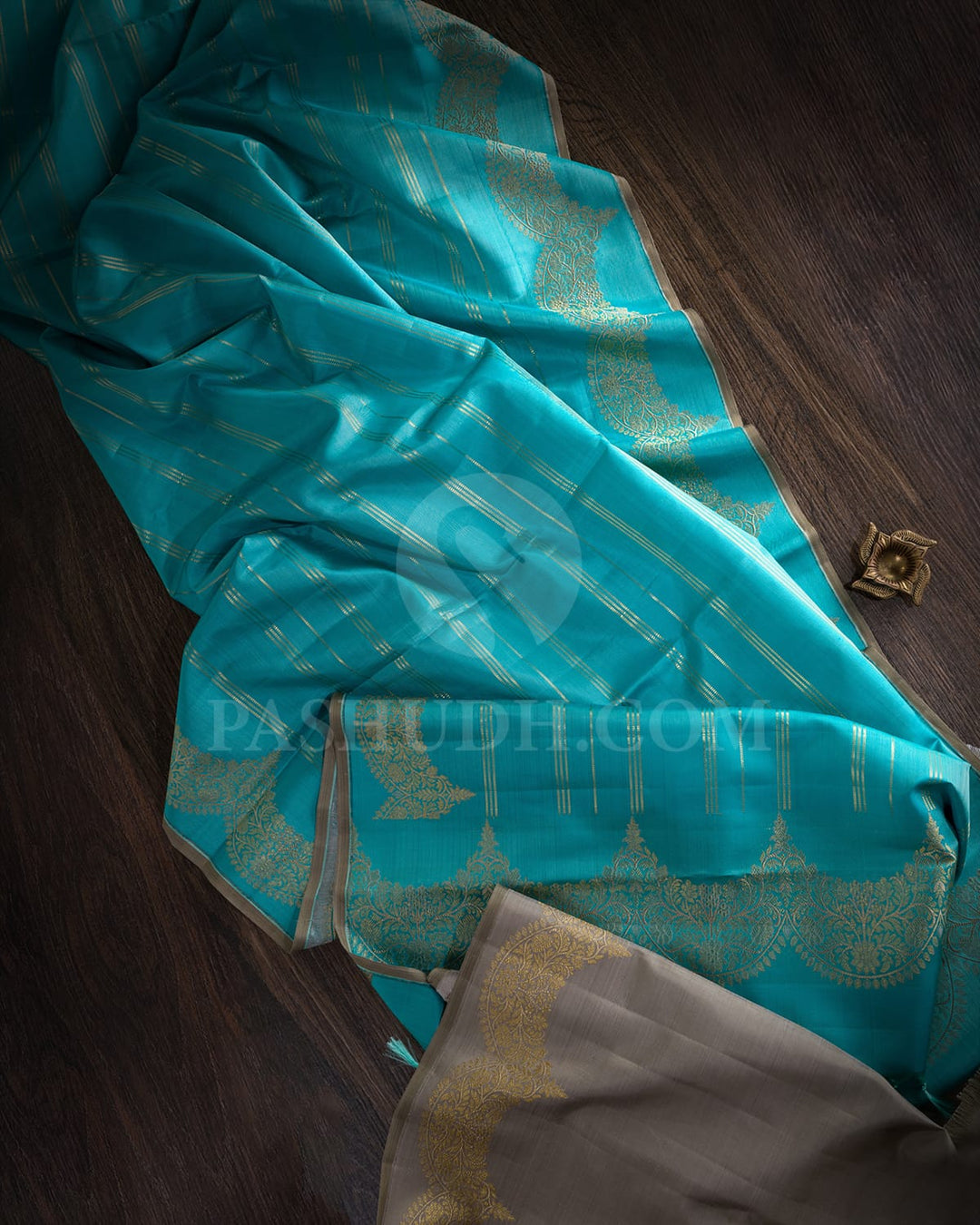 Turquoise Blue With Grey Kanjivaram Silk Saree-S1401(C)