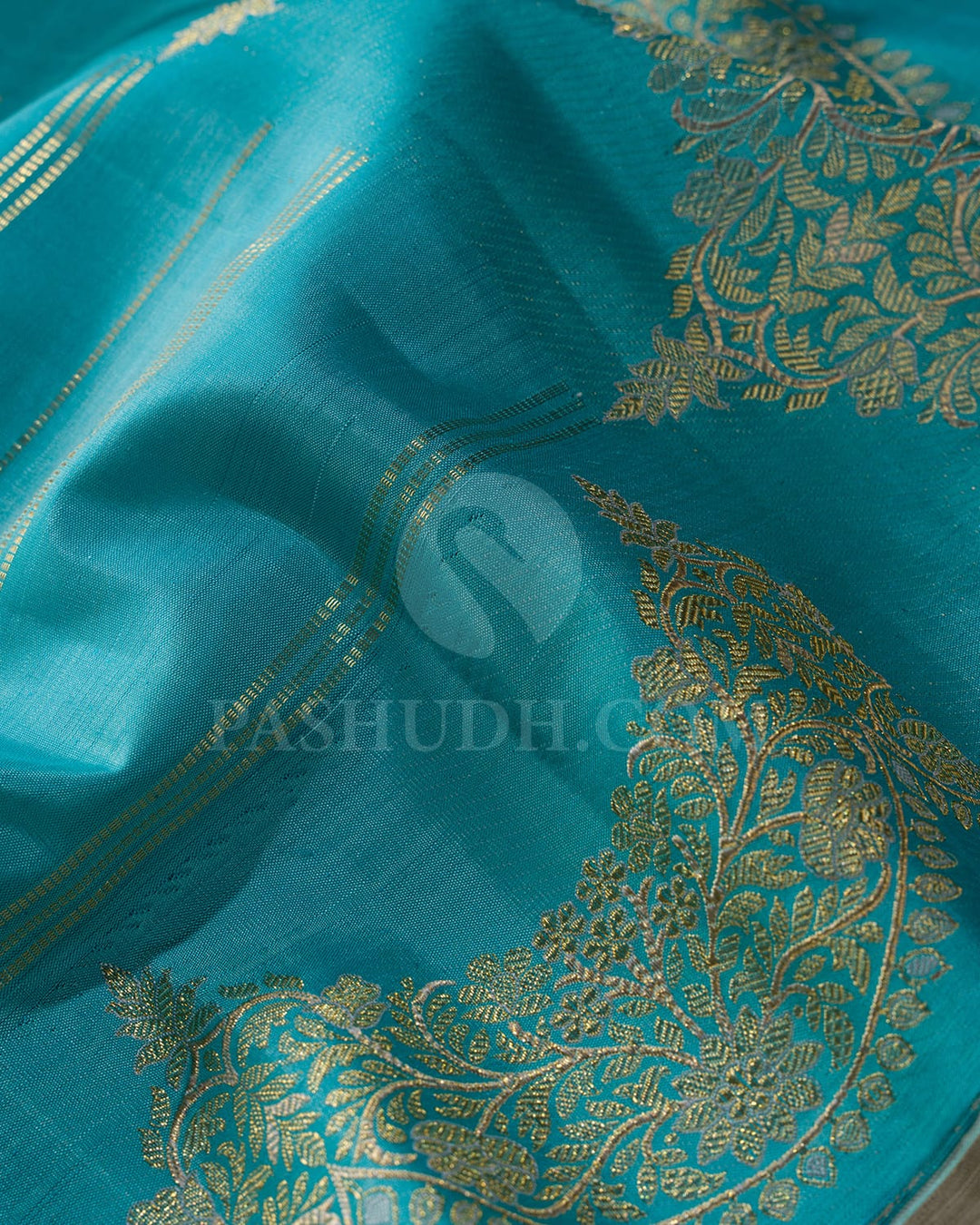 Turquoise Blue With Grey Kanjivaram Silk Saree-S1401(C)