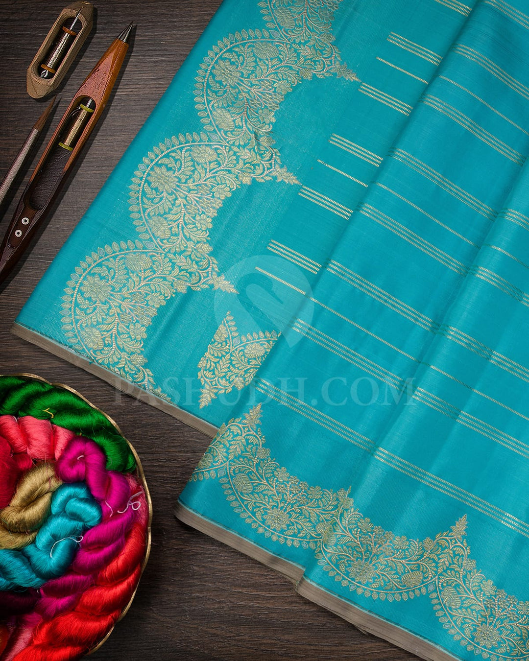 Turquoise Blue With Grey Kanjivaram Silk Saree-S1401(C)