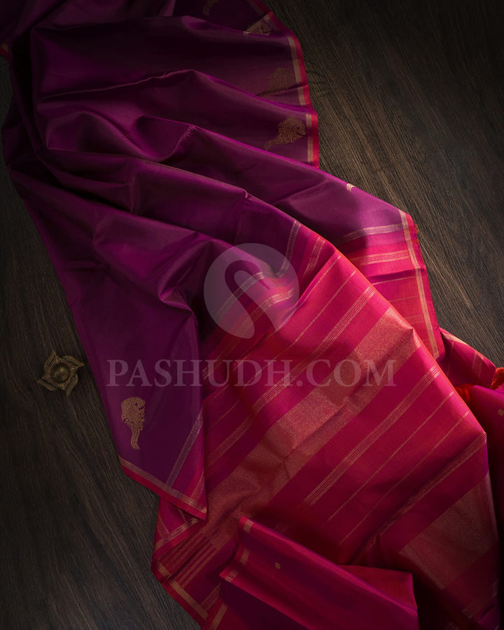 Purple With Rust Orange And Pink Kanjivarm Silk Saree-SP389
