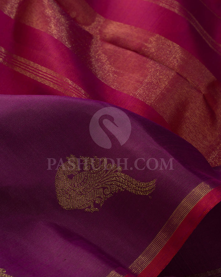Purple With Rust Orange And Pink Kanjivarm Silk Saree-SP389