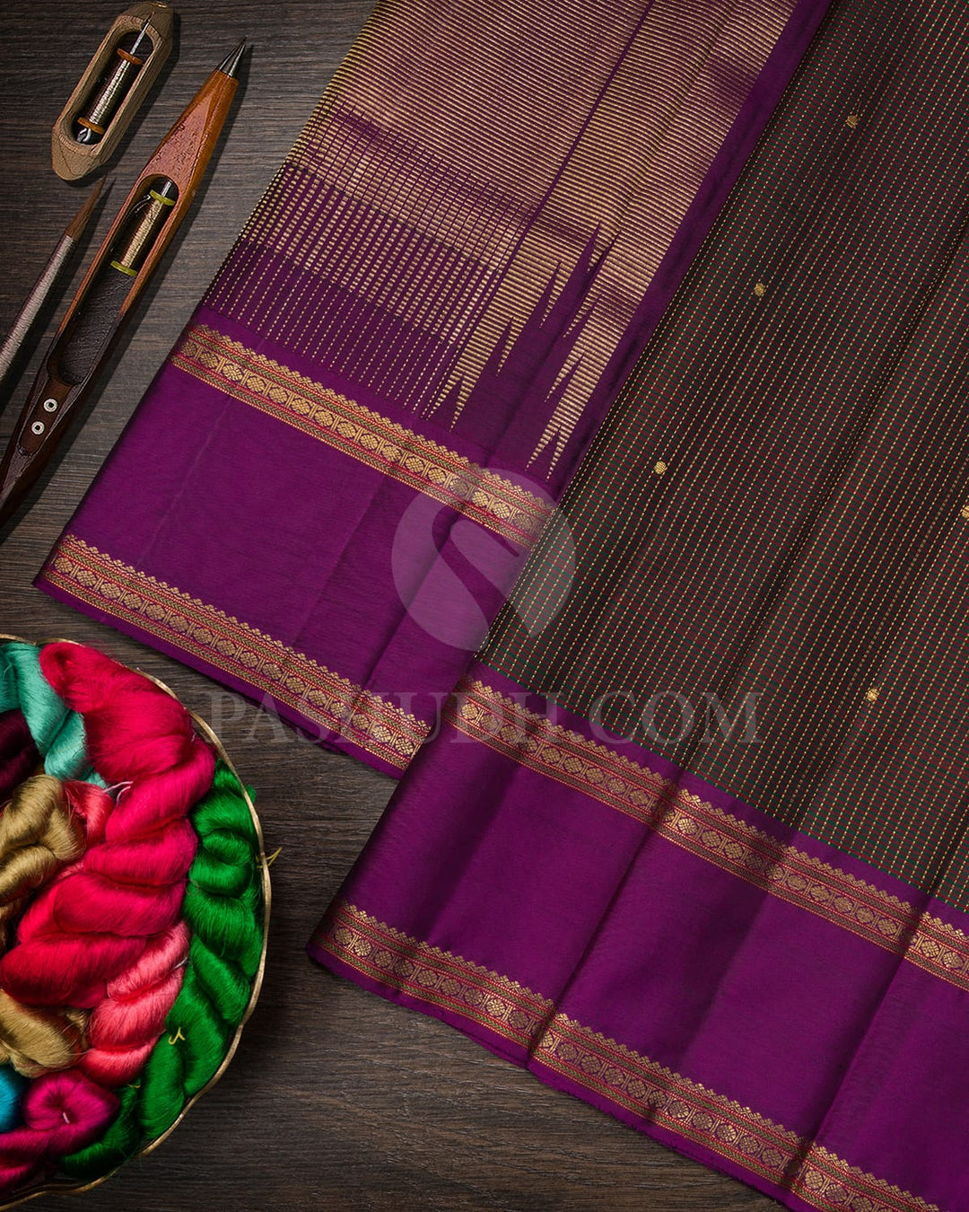 Green,Rust Red Kanjivaram Silk Saree-S1671(A)