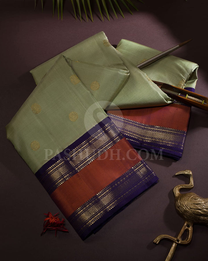Pista Green And Royal Blue Kanjivaram Silk Saree-SP388