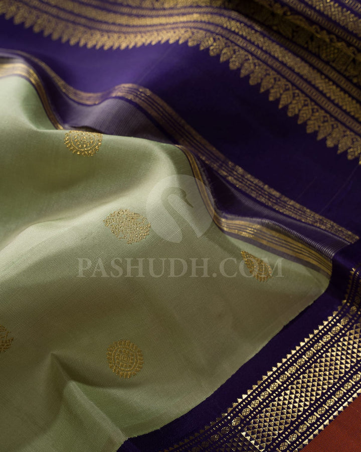 Pista Green And Royal Blue Kanjivaram Silk Saree-SP388