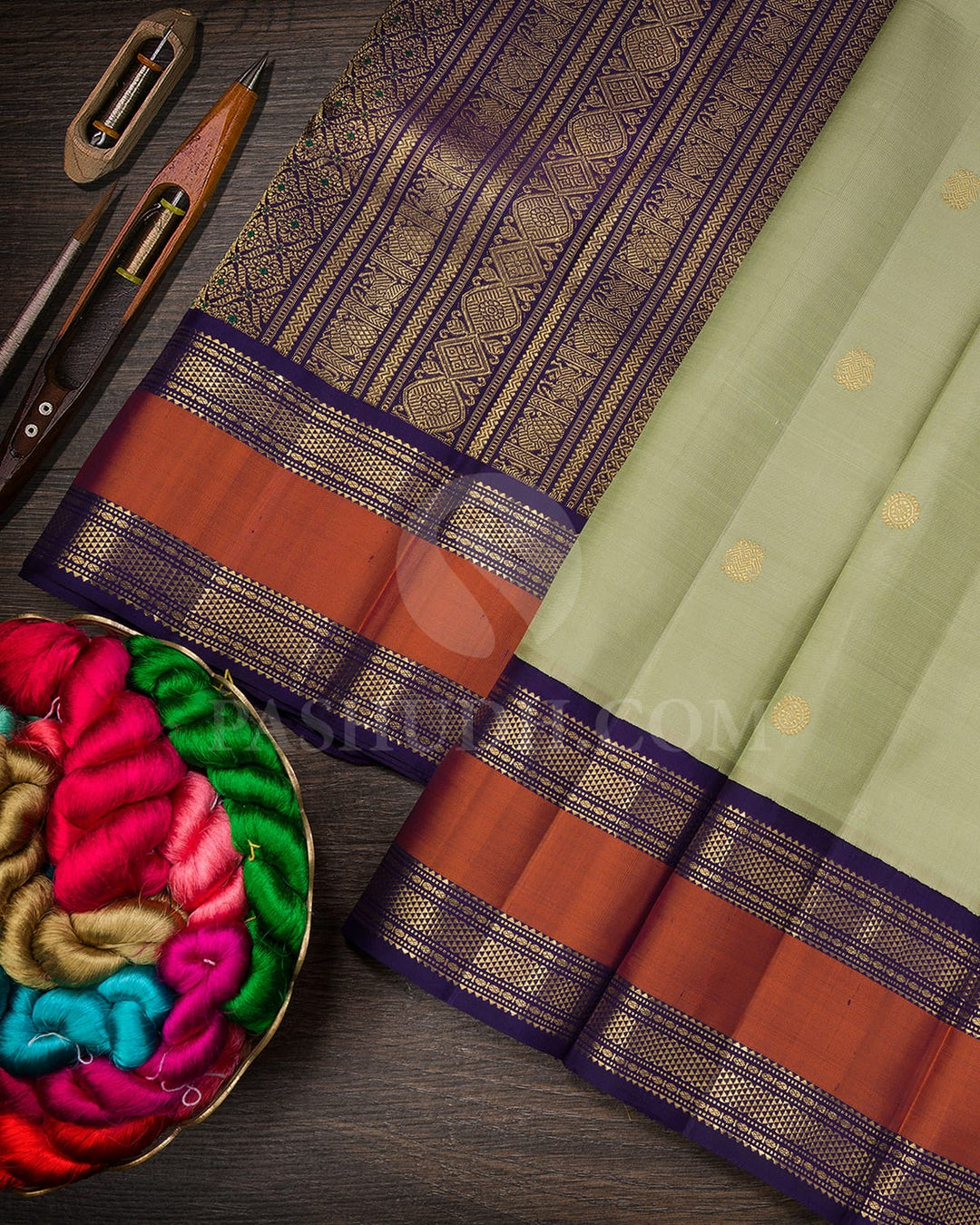 Pista Green And Royal Blue Kanjivaram Silk Saree-SP388
