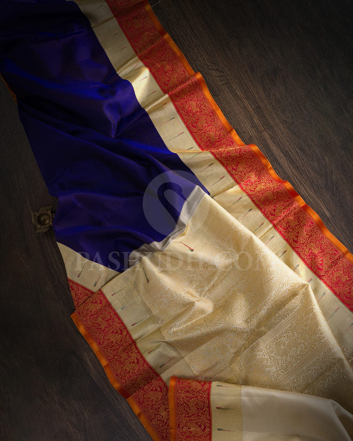 Royal Blue And Red Kanjivaram Silk Saree-S1546(D)