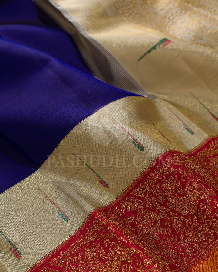 Royal Blue And Red Kanjivaram Silk Saree-S1546(D)