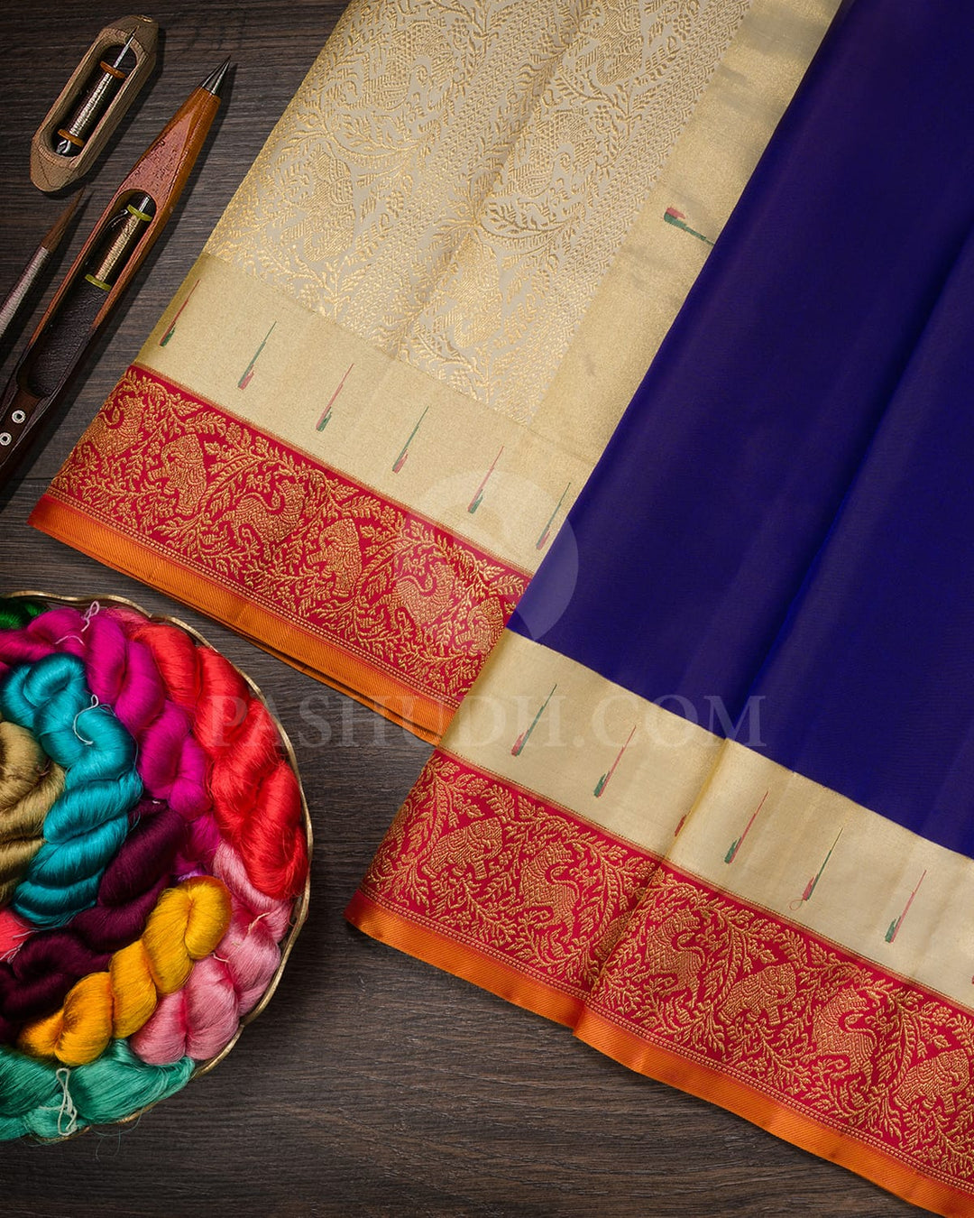 Royal Blue And Red Kanjivaram Silk Saree-S1546(D)