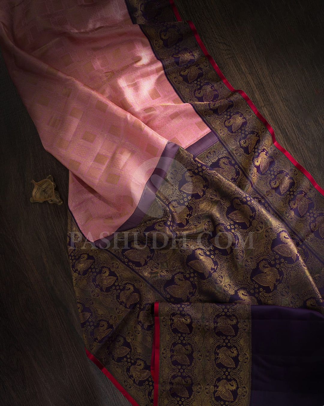 Baby Pink With Navy Blue Kanjivaram Silk Saree-S1655(B)