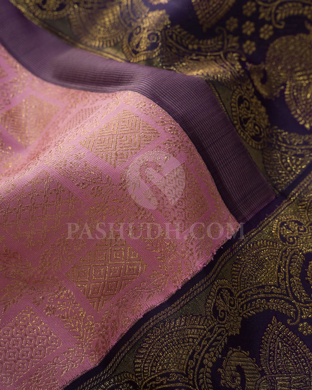 Baby Pink With Navy Blue Kanjivaram Silk Saree-S1655(B)