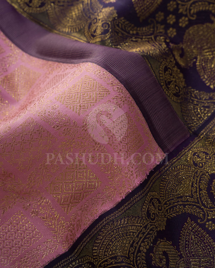 Baby Pink With Navy Blue Kanjivaram Silk Saree-S1655(B)