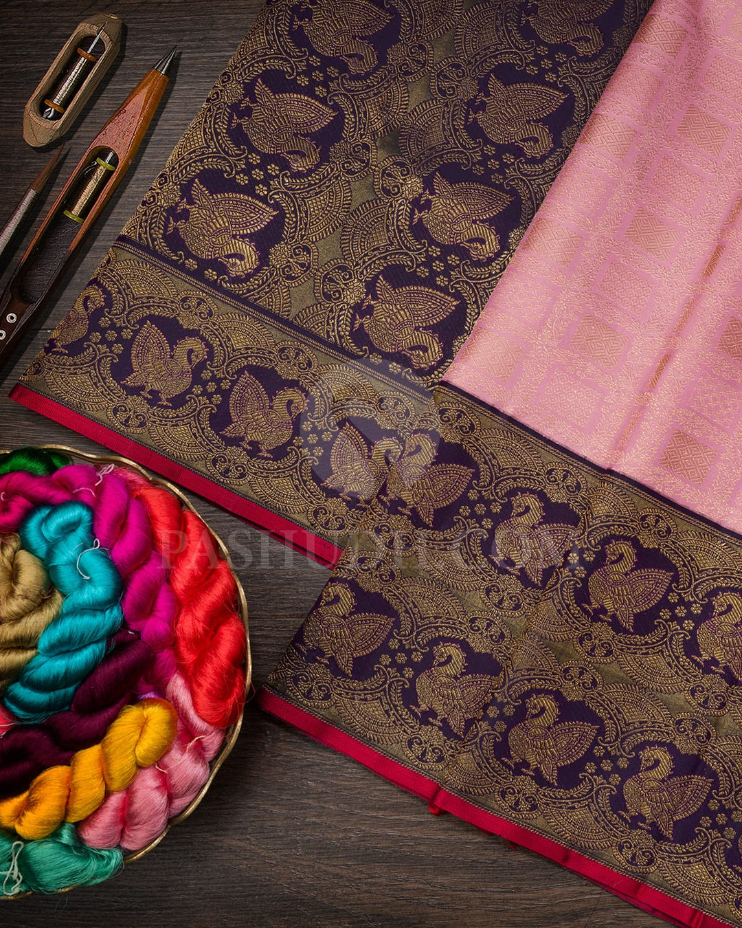 Baby Pink With Navy Blue Kanjivaram Silk Saree-S1655(B)