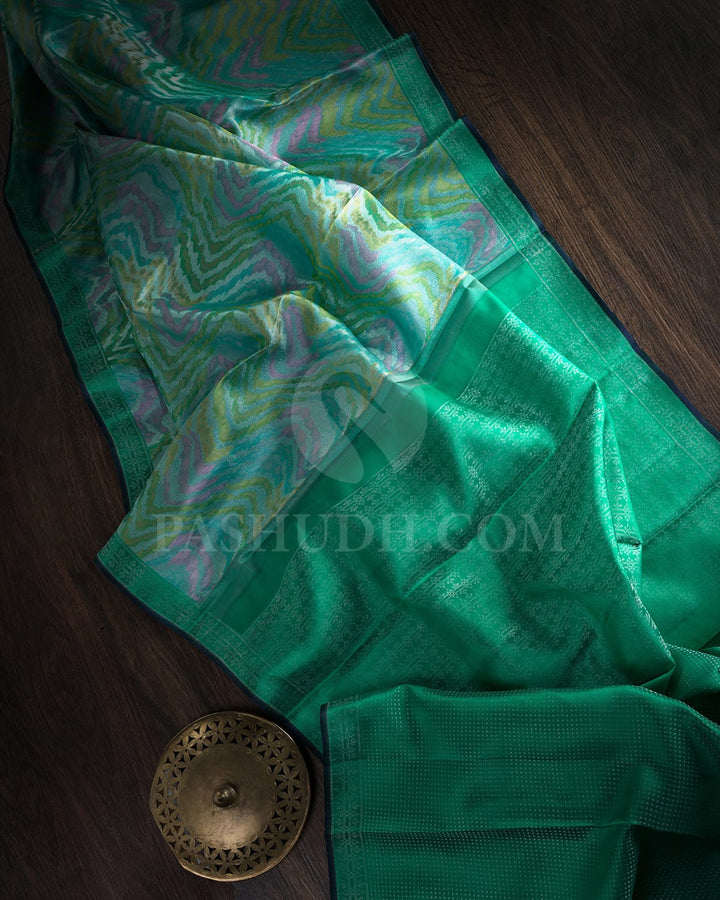 Sky Blue With Emerald Green Kanjivaram Silk Saree-DJ410(C)