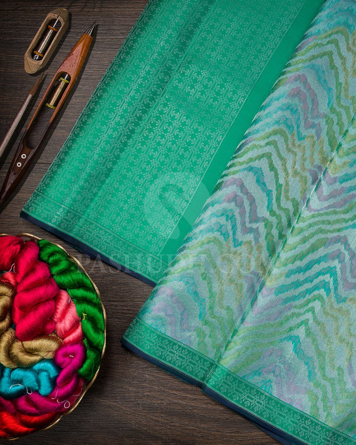 Sky Blue With Emerald Green Kanjivaram Silk Saree-DJ410(C)
