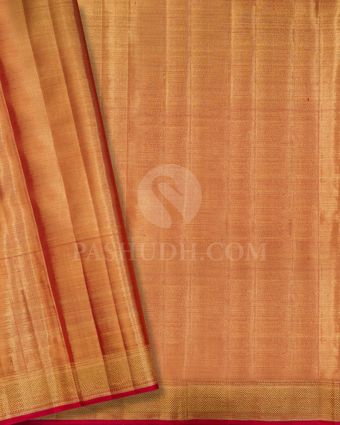 Gold And Red With Sky Blue Pure Zari Kanjivaram Silk Saree-P213(A)