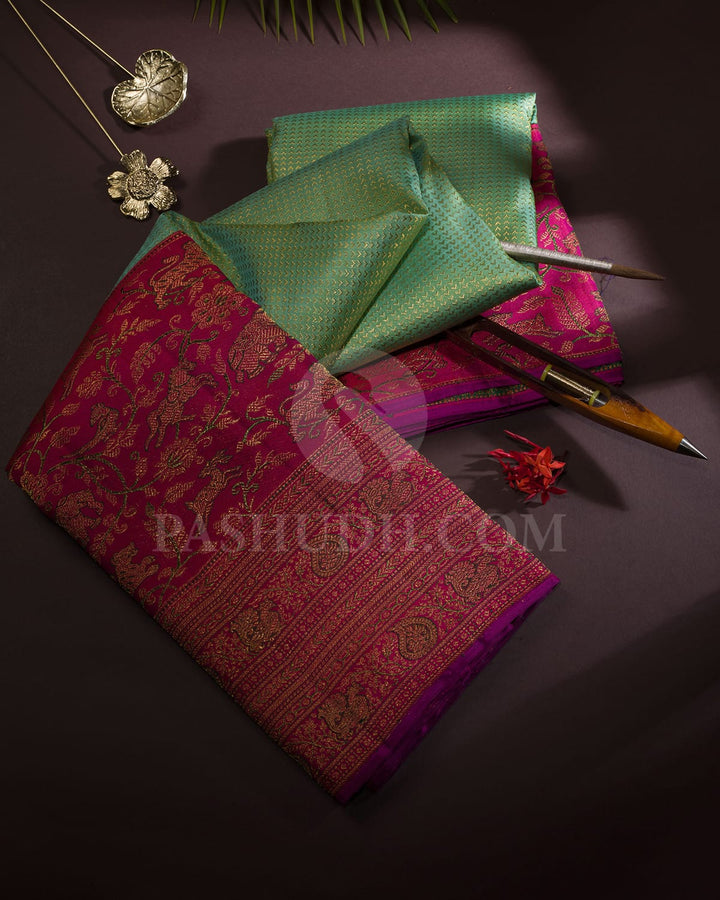 Dual Shaded Sky Blue With Rani Pink Kanjivaram Silk Saree-S1665(A)