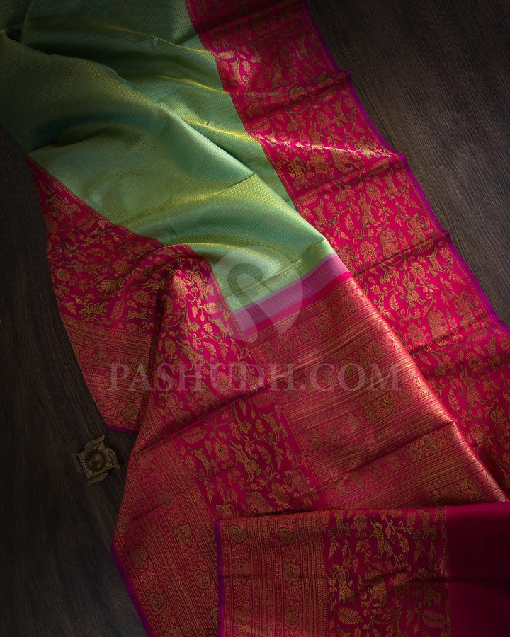 Dual Shaded Sky Blue With Rani Pink Kanjivaram Silk Saree-S1665(A)