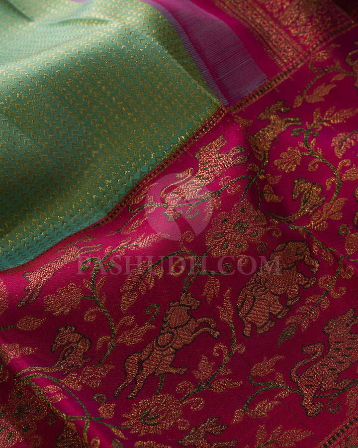 Dual Shaded Sky Blue With Rani Pink Kanjivaram Silk Saree-S1665(A)