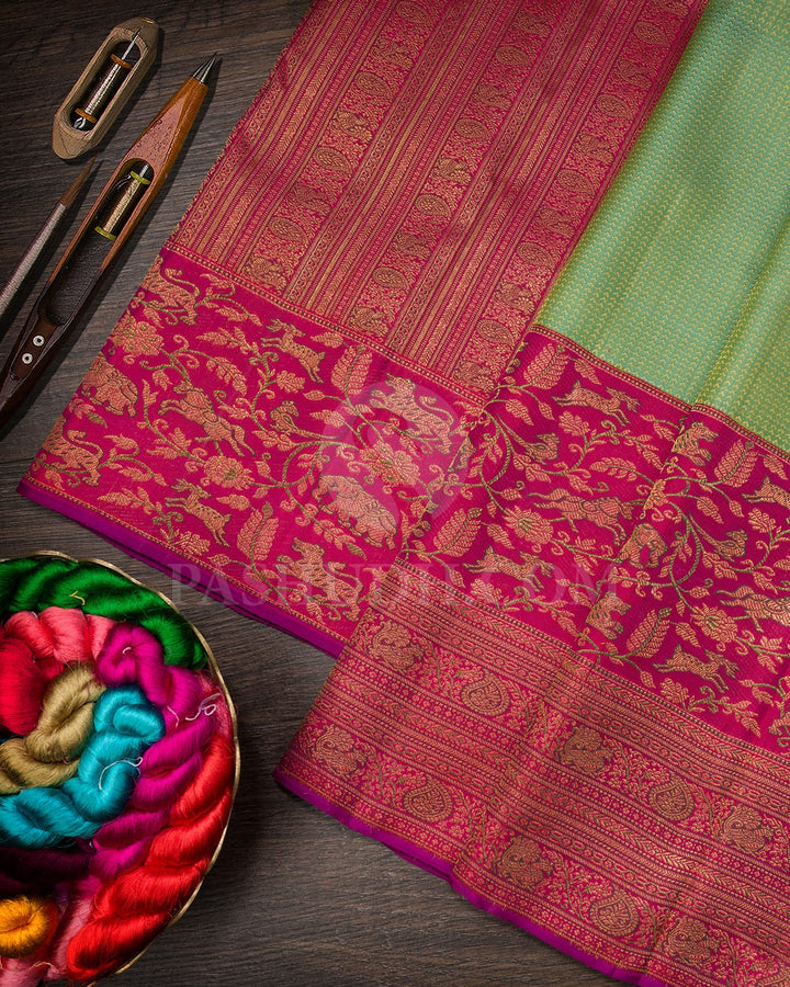 Dual Shaded Sky Blue With Rani Pink Kanjivaram Silk Saree-S1665(A)