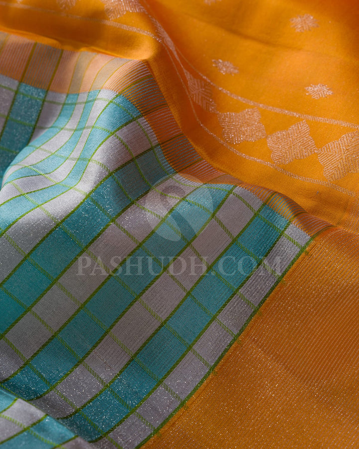 Sky Blue And Silver Grey With Orange Kanjivaram Silk Saree-DJ413(C)