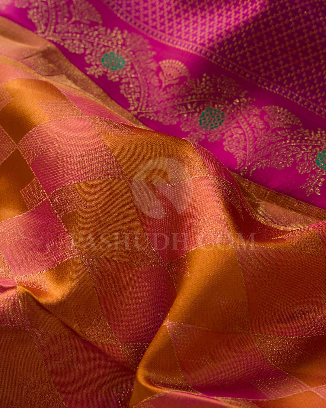 Orange With Peachy Pink Kanjivaram Silk Saree-D669(B)