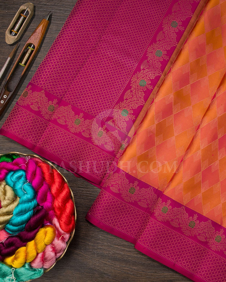 Orange With Peachy Pink Kanjivaram Silk Saree-D669(B)
