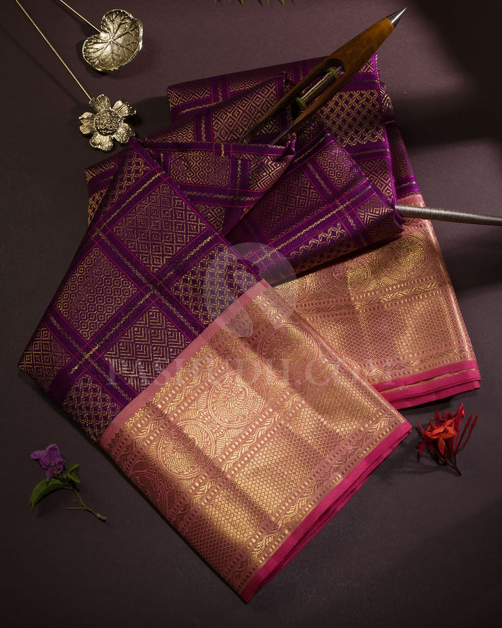 Purple With Peachy Pink Kanjivaram Silk Saree-S1670(A)
