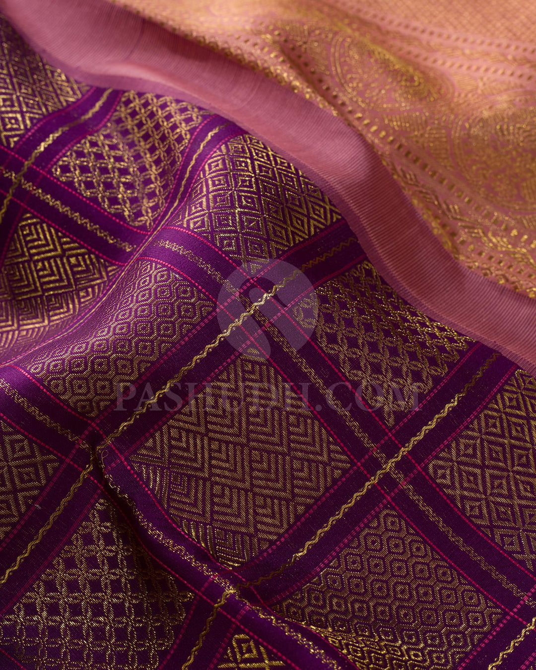 Purple With Peachy Pink Kanjivaram Silk Saree-S1670(A)
