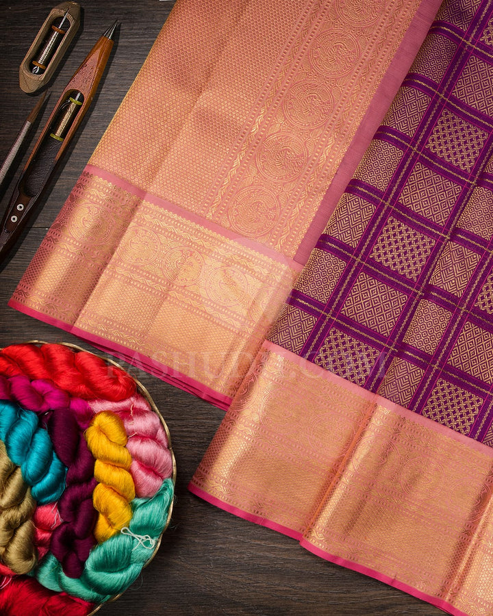 Purple With Peachy Pink Kanjivaram Silk Saree-S1670(A)