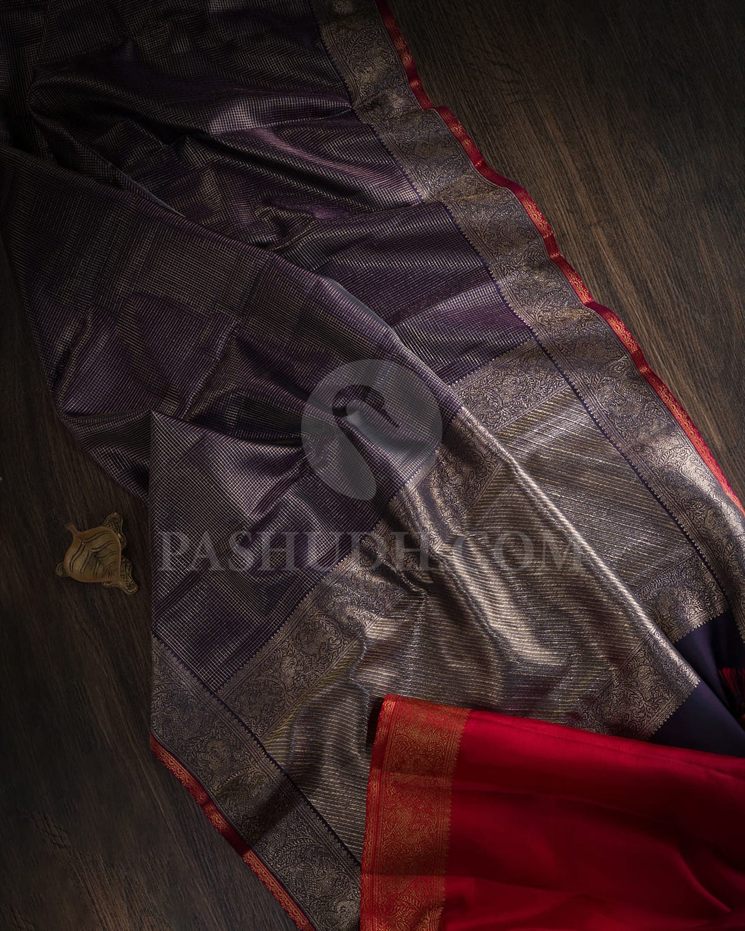 Deep Navy Blue With Red Kanjivaram Silk Saree-S1465(B)
