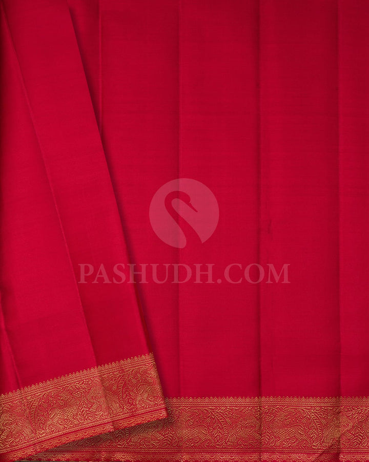 Deep Navy Blue With Red Kanjivaram Silk Saree-S1465(B)
